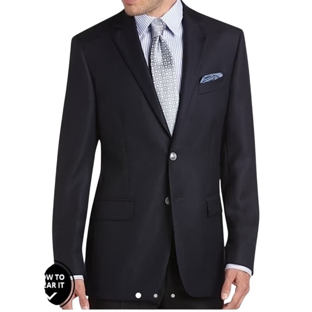 NWOT JOSEPH ABBOUD Reda Blazer 38R Wool Hopsack Textured Navy 2 Silver Buttons